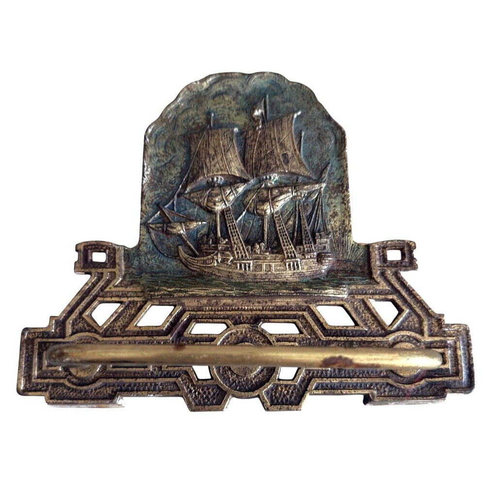 1930s Art Deco Brass Sailing Ship Wall Bracket Early Maritime Nautical Hardware
